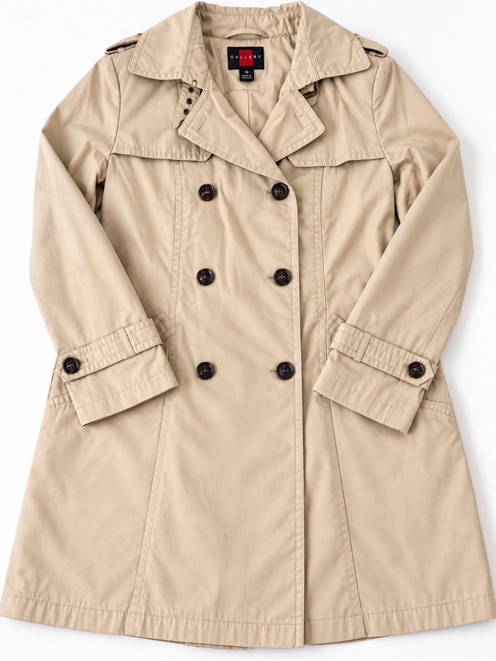 Gallery Khaki Double Breasted Trench Coat Cotton Blend M